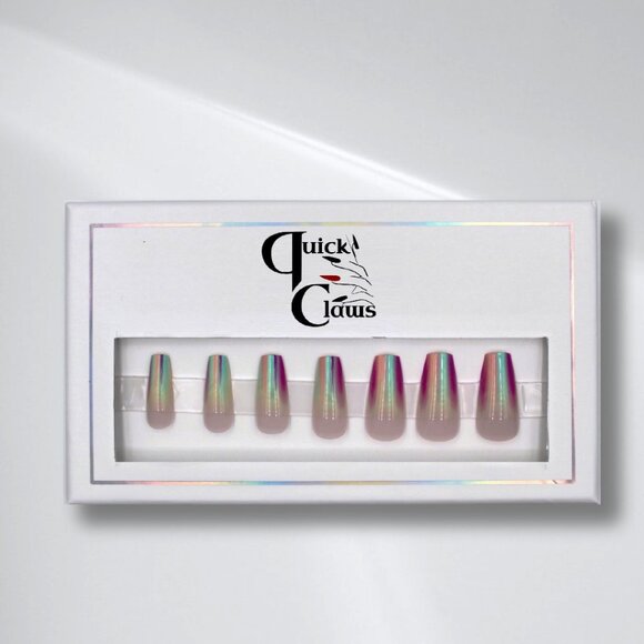 Northern Lights Coffin Press-On Nails: Iridescent Arctic Sky Vibes - Picture 3 of 4